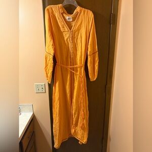 Irupe Orange Kaftan Belted Midi Dress
